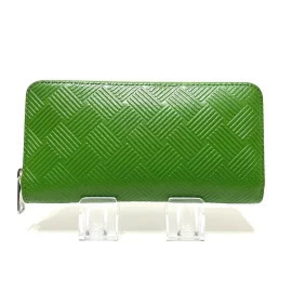 BOTTEGA VENETA Long Wallet Embossed Leather Round Zipper Green